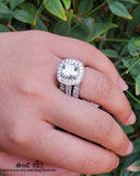 Halo Cushion Cut Sterling Silver Bridal Ring Set: 4.35ct Simulated Diamond