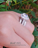 Halo Cushion Cut Sterling Silver Bridal Ring Set: 4.35ct Simulated Diamond