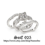 Princess Cut Sterling Silver Wedding Ring Set: 3.67ct Simulated Diamond
