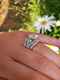 Princess Cut Sterling Silver Bridal Set: 3.4ct Simulated Diamond Wedding Ring
