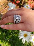Princess Cut Sterling Silver Bridal Set: 3.4ct Simulated Diamond Wedding Ring