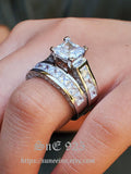Princess Cut Sterling Silver Bridal Ring Set: 4.35ct Simulated Diamond