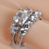 Princess Cut Simulated Diamond Engagement Ring Set: Sterling Silver Bridal Jewelry