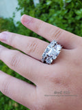 Princess Cut Simulated Diamond Engagement Ring Set: Sterling Silver Bridal Jewelry