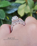 Cushion Cut Halo Sterling Silver Wedding Ring Set: Simulated Diamond