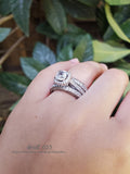 Cushion Cut Halo Sterling Silver Wedding Ring Set: Simulated Diamond