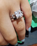 Princess Cut Sterling Silver Engagement Ring Set: 2.7ct Simulated Diamond