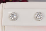 Moissanite Halo Stud Earrings: 2ct D Color VVS1, Sterling Silver