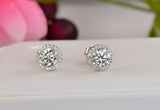 Moissanite Halo Stud Earrings: 2ct D Color VVS1, Sterling Silver