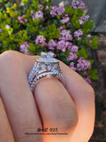 Cushion Cut Simulated Diamond Double Halo Sterling Silver Wedding Ring Set