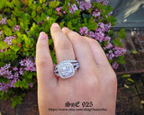 Cushion Cut Simulated Diamond Double Halo Sterling Silver Wedding Ring Set