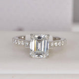 Moissanite 4.6ct Emerald Cut with Hidden Halo Engagement Ring 925 Sterling Size 9 only