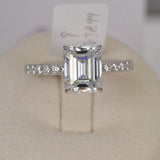 Moissanite 4.6ct Emerald Cut with Hidden Halo Engagement Ring 925 Sterling Size 9 only
