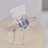 Moissanite 4.6ct Emerald Cut with Hidden Halo Engagement Ring 925 Sterling Size 9 only