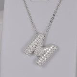 All Moissanite Bubble "M" Initial Pendant 925 Sterling Silver