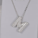 All Moissanite Bubble "M" Initial Pendant 925 Sterling Silver