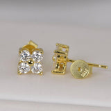Elegant 4 Stones Moissanite Stud Earrings 925 Sterling Yellow Gold Plated 18K