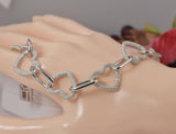 Moissanite Fully Ice Heart Link Bracelet Solid 925, 7 inches
