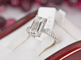 Moissanite Ring 7.88 tcw Emerald Cut Engagement Ring 925 size 7, 9, 10 only