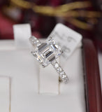 Moissanite 4.6ct Emerald Cut with Hidden Halo Engagement Ring 925 Sterling Size 9 only