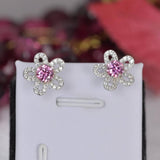 Elegant 1ct Flower Pink Moissanite Earrings 925 Sterling