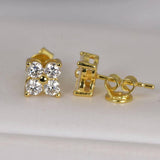 Elegant 4 Stones Moissanite Stud Earrings 925 Sterling Yellow Gold Plated 18K