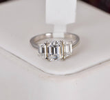 3.0 tcw Emerald Cut Moissanite Engagement Ring 925 Size 7, 9 Only