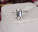 Halo Emerald Cut Moissanite Ring 8.35ct Full Eternity Engagement Size 9