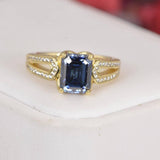 3ct Moissanite Royal Blue Emerald Cut Engagement Ring Cut YG Size 7 only