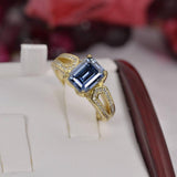 3ct Moissanite Royal Blue Emerald Cut Engagement Ring Cut YG Size 7 only