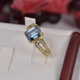 3ct Moissanite Royal Blue Emerald Cut Engagement Ring Cut YG Size 7 only