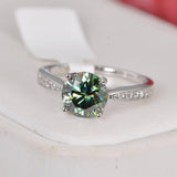 2.0ct Round Brilliant Cut Green Moissanite Engagement Ring Size 5, 6, 7 only