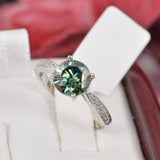 2.0ct Round Brilliant Cut Green Moissanite Engagement Ring Size 5, 6, 7 only