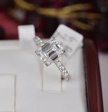 Moissanite 4.6ct Emerald Cut with Hidden Halo Engagement Ring 925 Sterling Size 9 only