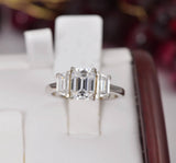 3.0 tcw Emerald Cut Moissanite Engagement Ring 925 Size 7, 9 Only