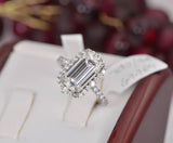 Halo Emerald Cut Moissanite Ring 8.35ct Full Eternity Engagement Size 9