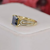 3ct Moissanite Royal Blue Emerald Cut Engagement Ring Cut YG Size 7 only