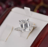 5.5ct Emerald Cut Moissanite Engagement Ring 925 Size 5 & 7