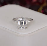 5.5ct Emerald Cut Moissanite Engagement Ring 925 Size 5 & 7