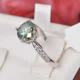 2.0ct Round Brilliant Cut Green Moissanite Engagement Ring Size 5, 6, 7 only