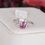 1.5 ct Pink Oval Cut Moissanite Engagement Ring 925 Sterling Silver Size 7 & 9 only