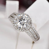 2.0 ct Moissanite Engagement Ring, Halo Brilliant Cut, Sterling Silver (Size 5 and 7)