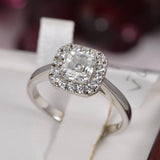 1.0 ct Halo Ascher Cut Moissanite Engagement Ring 925 Sterling Size 5 & 9 only