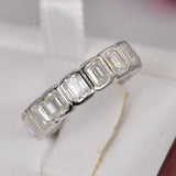 Emerald Cut All Moissanite Full Eternity Ring 925 Sterling Silver Size 5 only