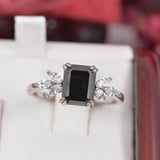 3ct Black Emerald Cut Moissanite Engagement Ring size 9 only