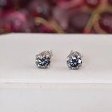 Moissanite 2.0 ctw Rainbow Blue Stud Earrings 925 Sterling