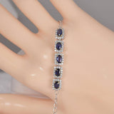 Halo Oval Cut Natural Blue Sapphire 925 Sterling Silver Bracelet, 7"
