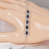 Halo Oval Cut Natural Blue Sapphire 925 Sterling Silver Bracelet, 7"