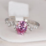 1.5 ct Pink Oval Cut Moissanite Engagement Ring 925 Sterling Silver Size 7 & 9 only