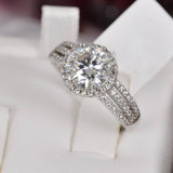 2.0 ct Moissanite Engagement Ring, Halo Brilliant Cut, Sterling Silver (Size 5 and 7)